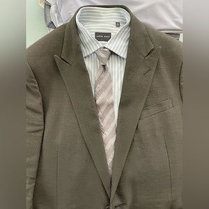 Black Label Giorgio Armani Suit. Grey linen, single breasted peak lapel suit.